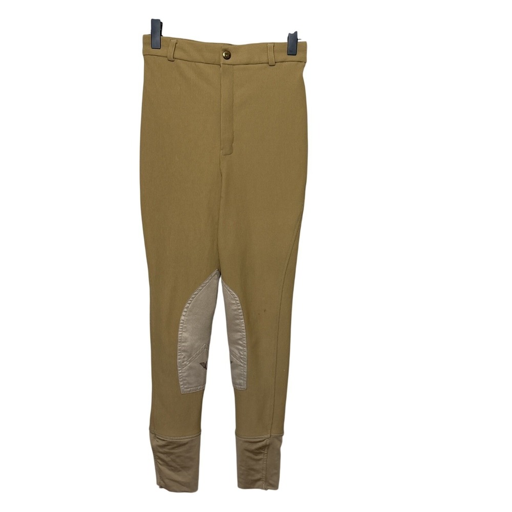 TUFF RIDER Tan Equestrian Riding Faux Suede Ribbed Breeches Pants Girls 16